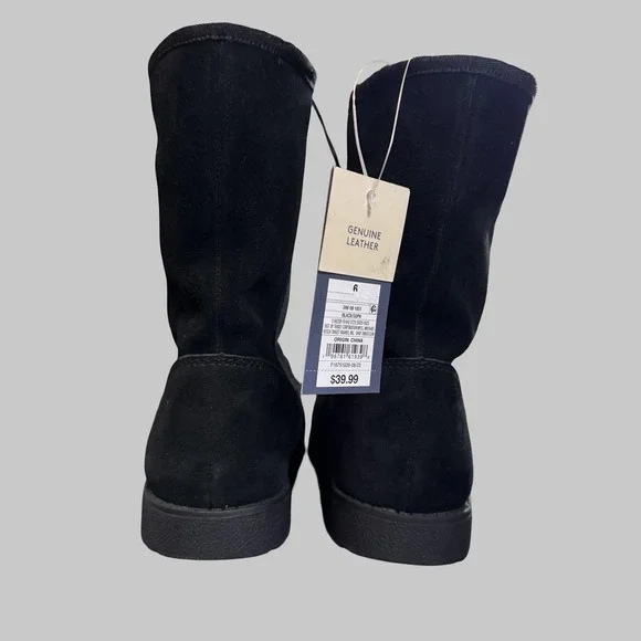 Universal Thread Leather Boots Womens Sz 6 Black‎ Shearling Style Fur Lined NEW - Picture 2 of 9